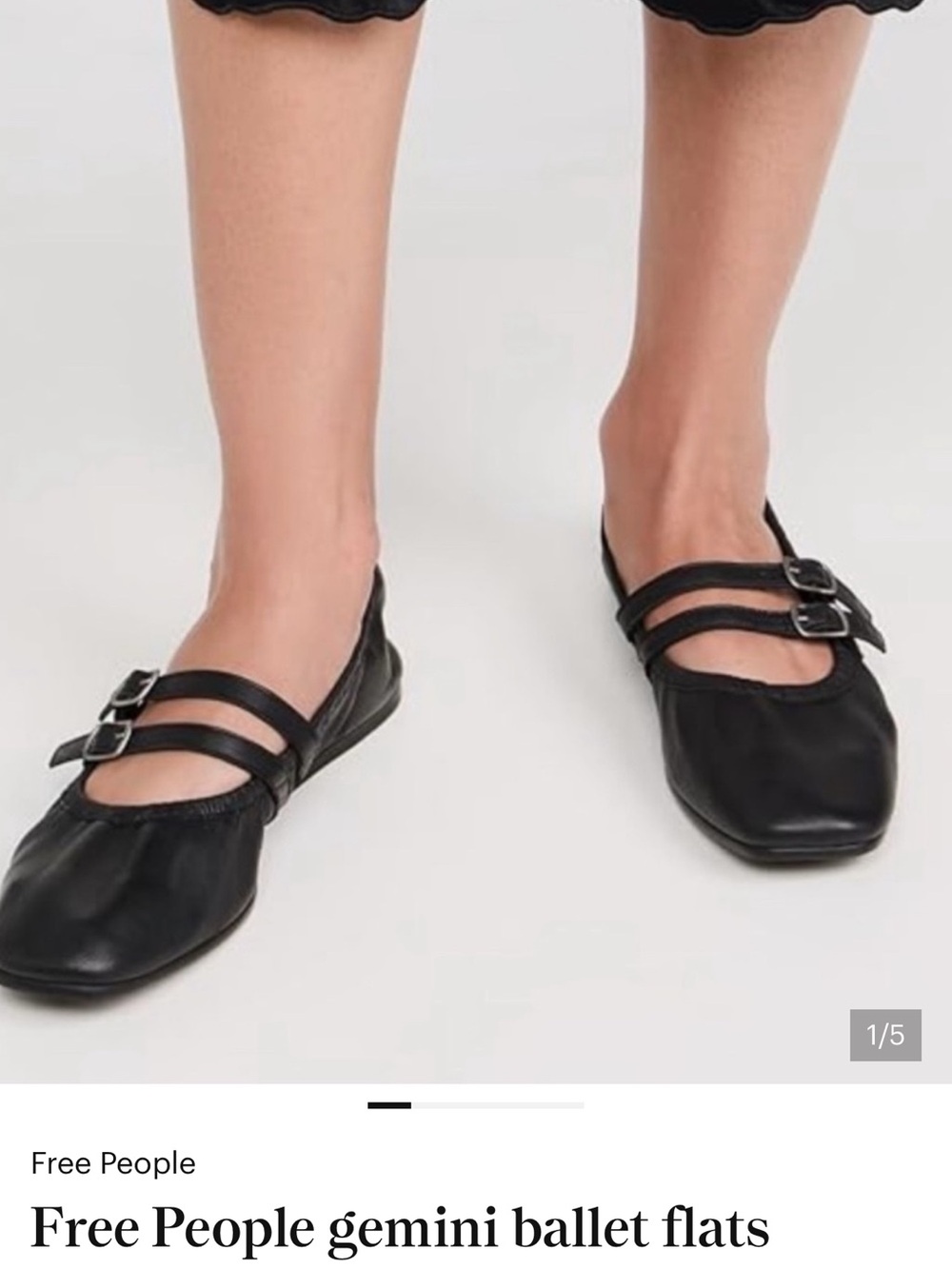 Free People Black Double-Strap Square-Toe Ballet Flats